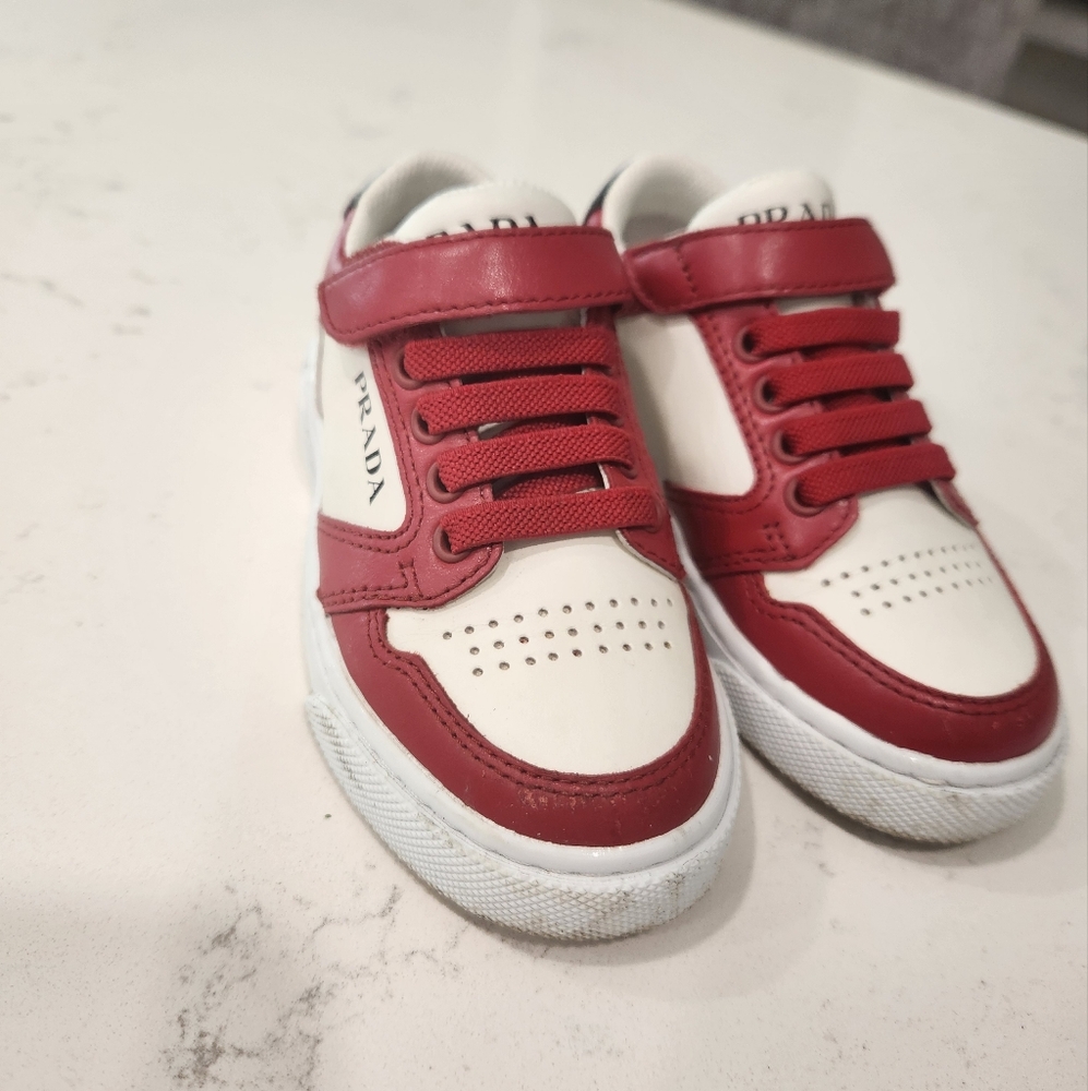 PRADA Kids red & white velcro sneakers Size 25 EU/8 US